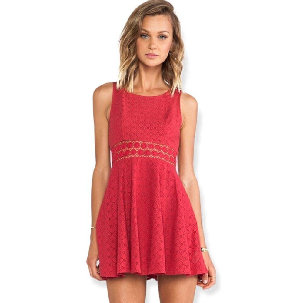 Free People Red Lace Fit-and-Flare Mini Dress